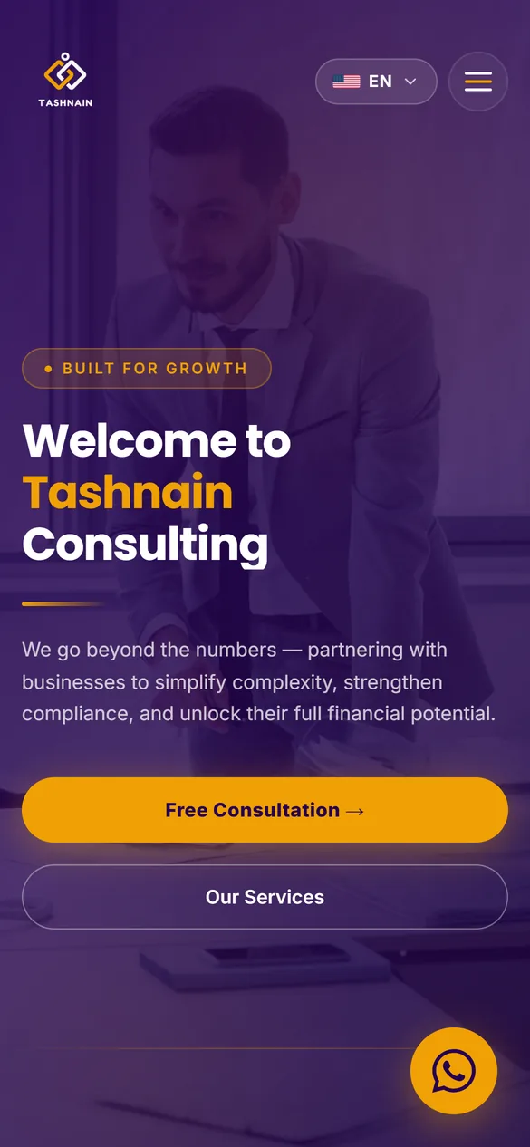 Tashnain Consulting website, mobile